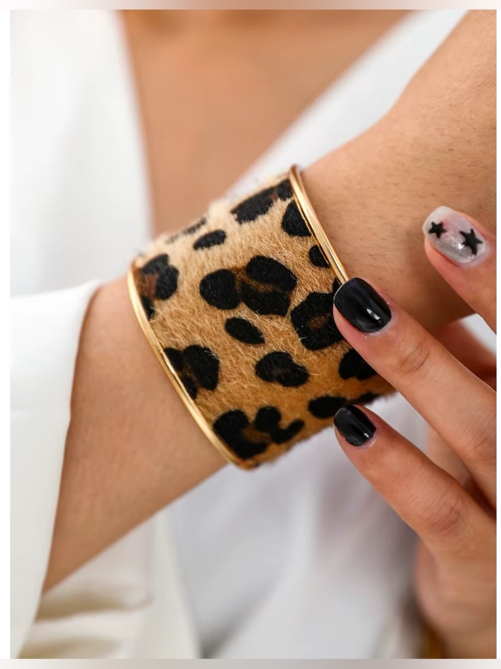 Leopard Print Gold-Trim Cuff Bracelet - Women Jewelry